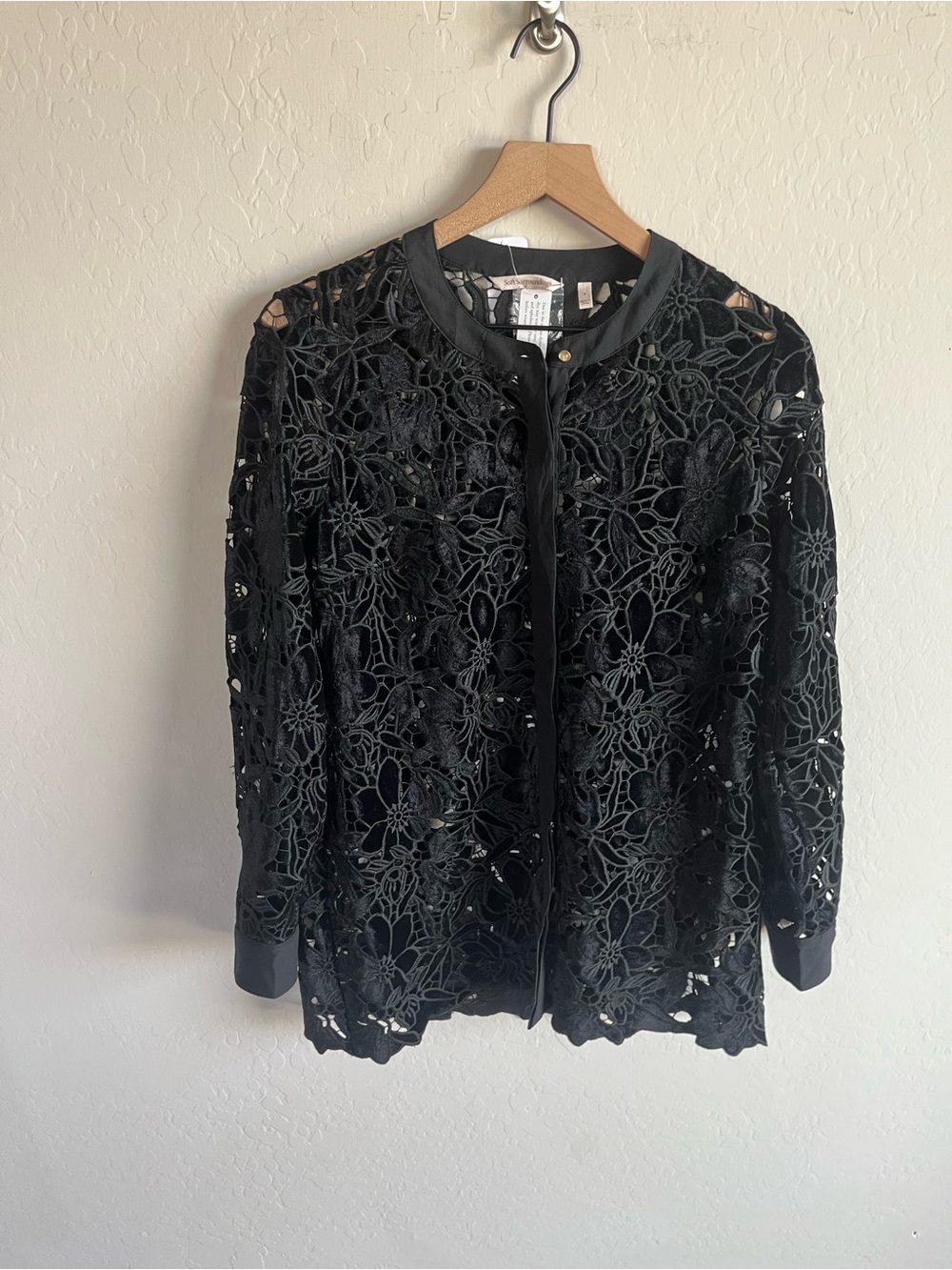 Soft Surroundings Black Lace Velvet Open Tunic S NWT Classy Minimalist Old Money